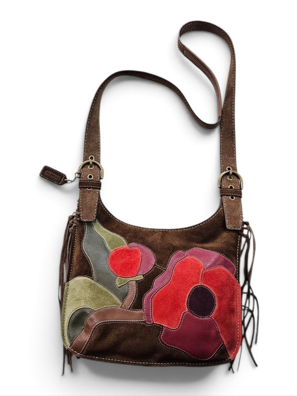 Coach Poppy Brown Suede Floral Appliqué Crossbody Bag - Picture 2 of 7
